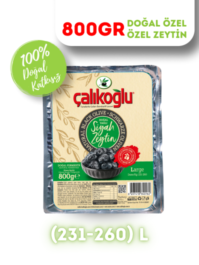 Çalıkoğlu Doğal Gemlik Özel Özel Siyah Zeytin 800 gr (231-260) L