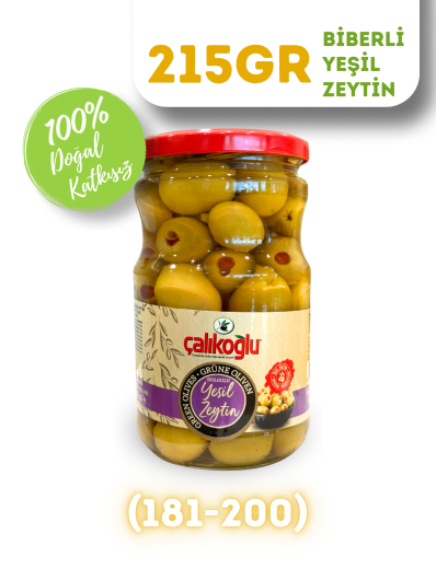 Çalıkoğlu Doğal Biberli Yeşil Zeytin 215 gr (181-200)